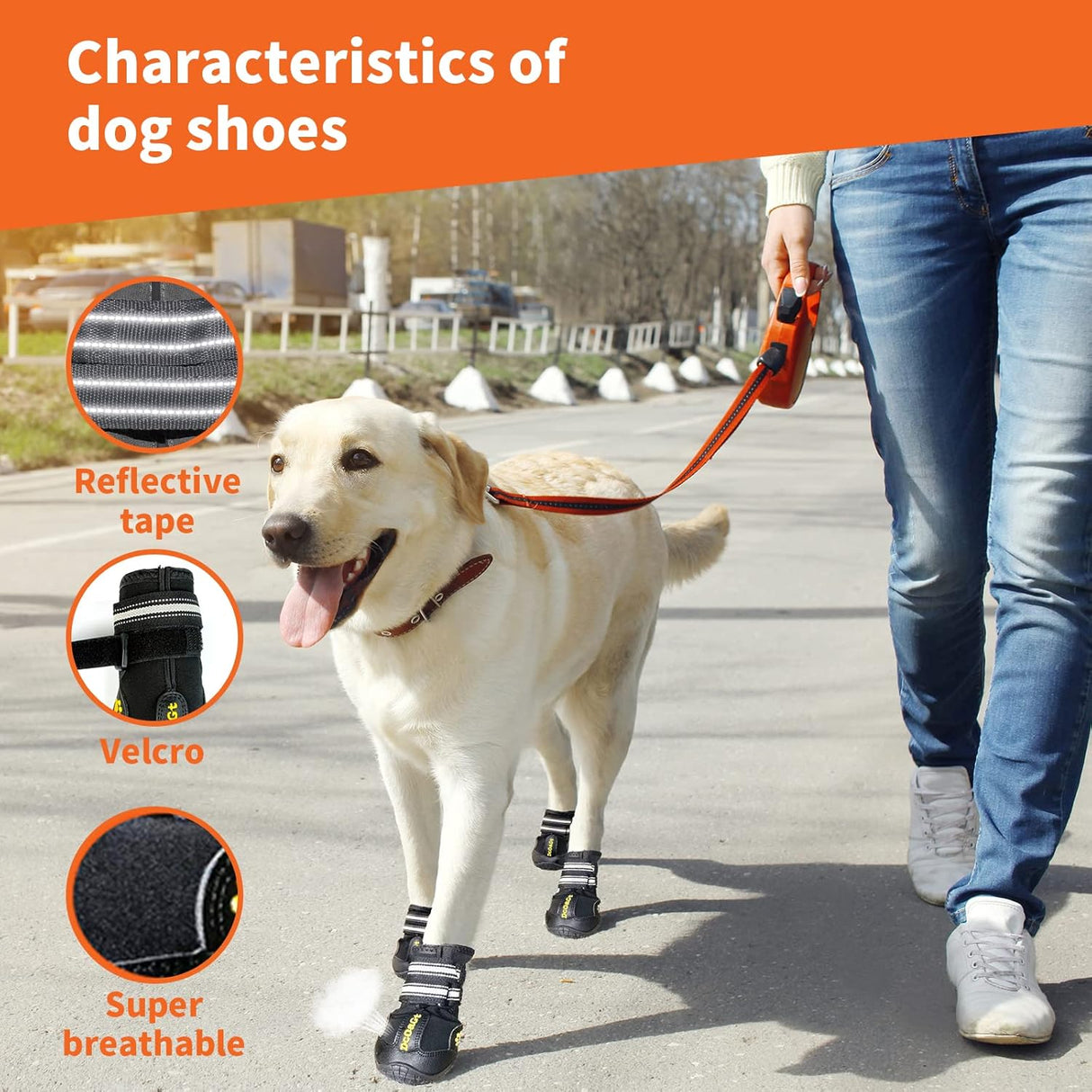 Zapatos para perros grandes, botas de perro y protectores de patas para pavimento caliente de nieve de invierno, botines antideslizantes para senderismo, caminar, botines impermeables transpirables y reflectantes para perros de tamaño grande, 4 unidades