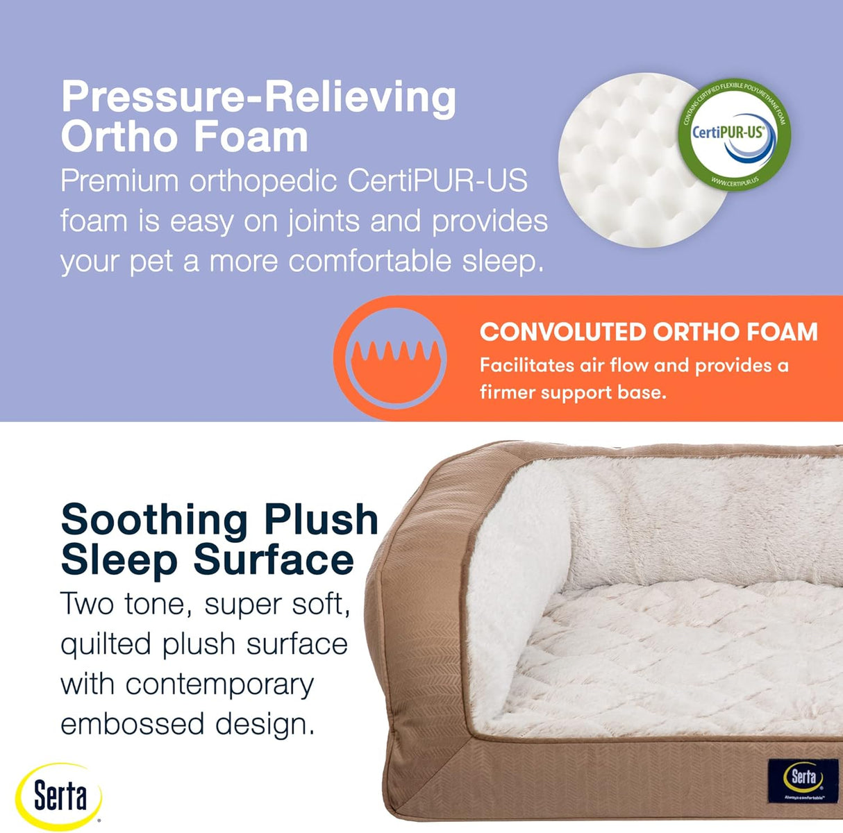 Cama ortopédica acolchada para perros Serta - Grande