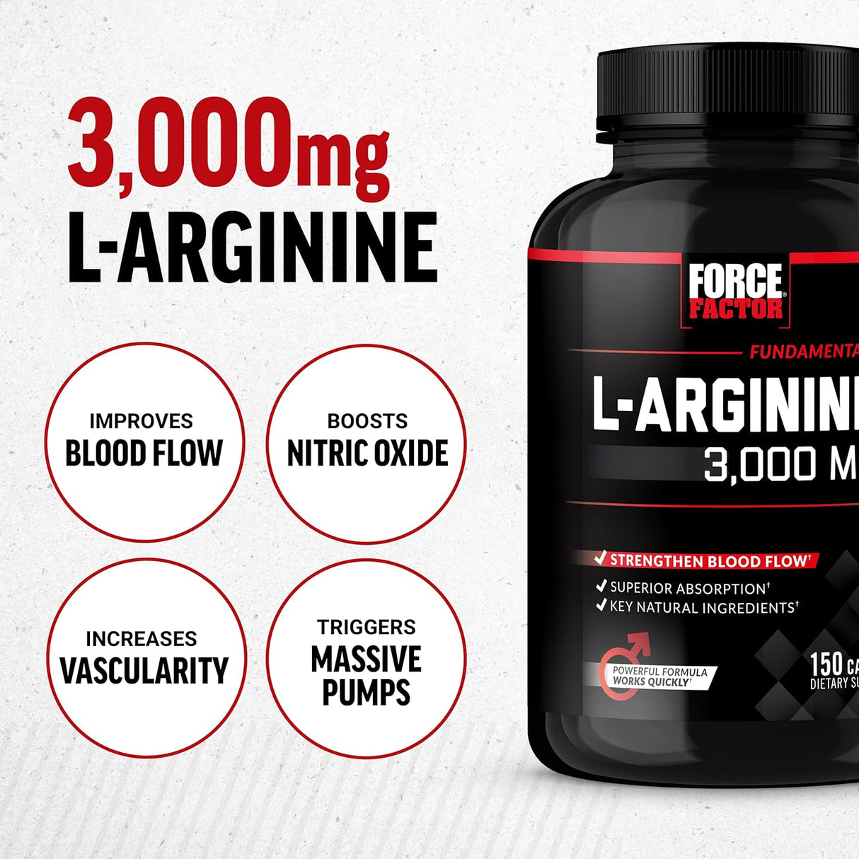 Suplemento L-Arginina FORCE FACTOR, 3000mg, 150 cápsulas