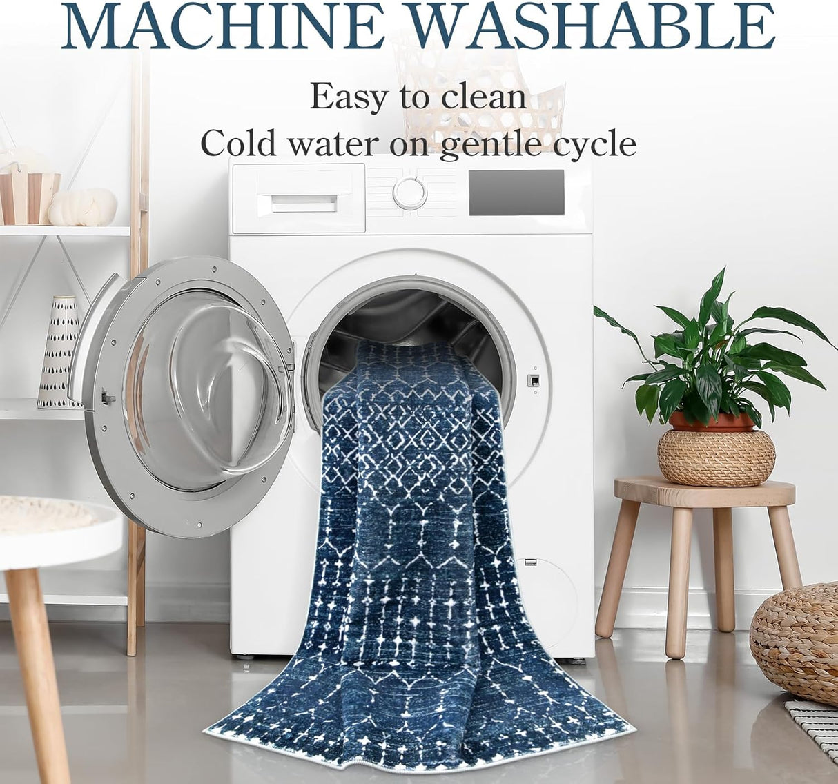 Alfombra marroquí de interior para entrada, Azul Lahome