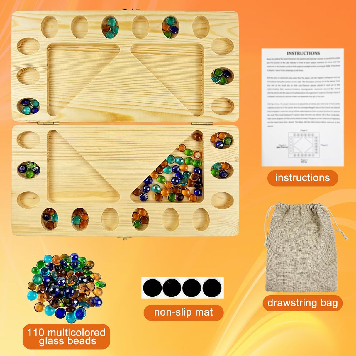 Juego de Mancala 4 Jugadores, Madera Plegable, Manual Instrucciones