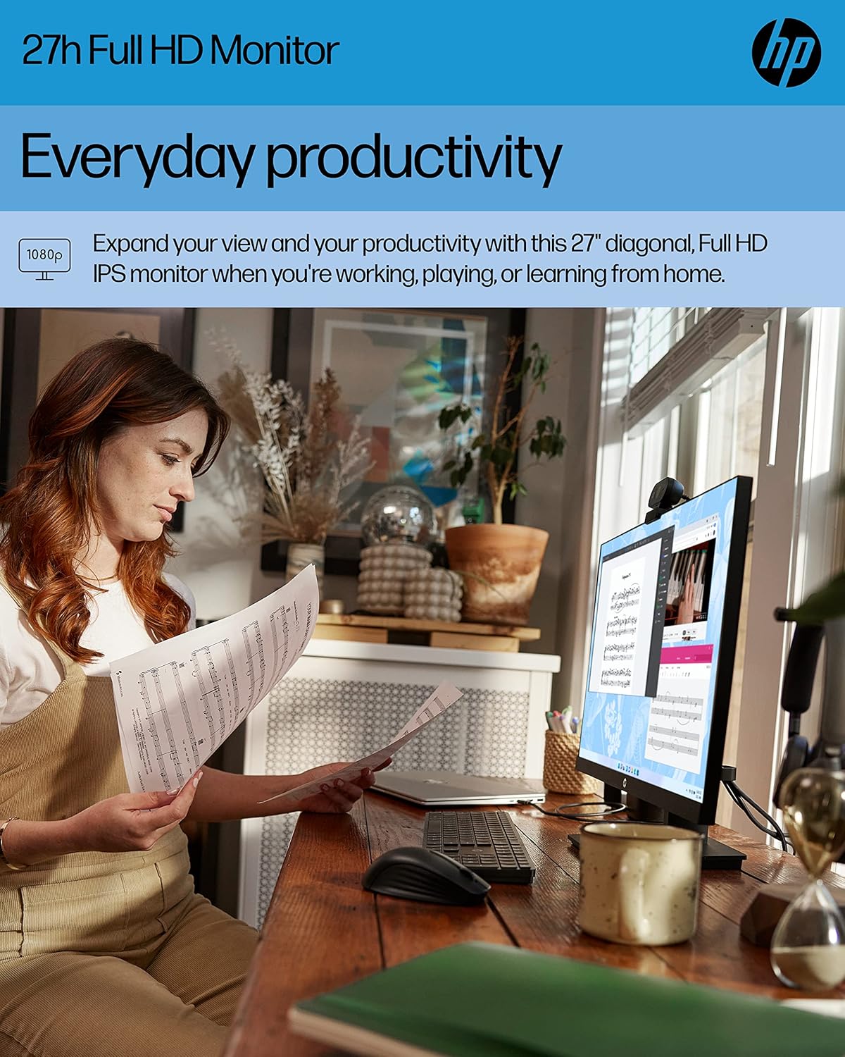 Monitor HP 27h Full HD, Panel IPS, 75Hz, Altura Ajustable