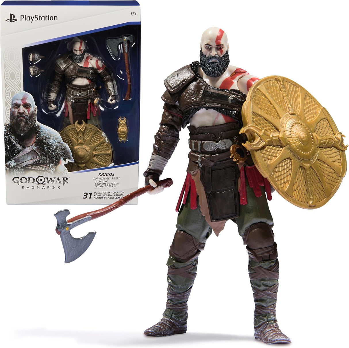 Figura de acción Kratos 6” God of War Ragnarök con accesorios
