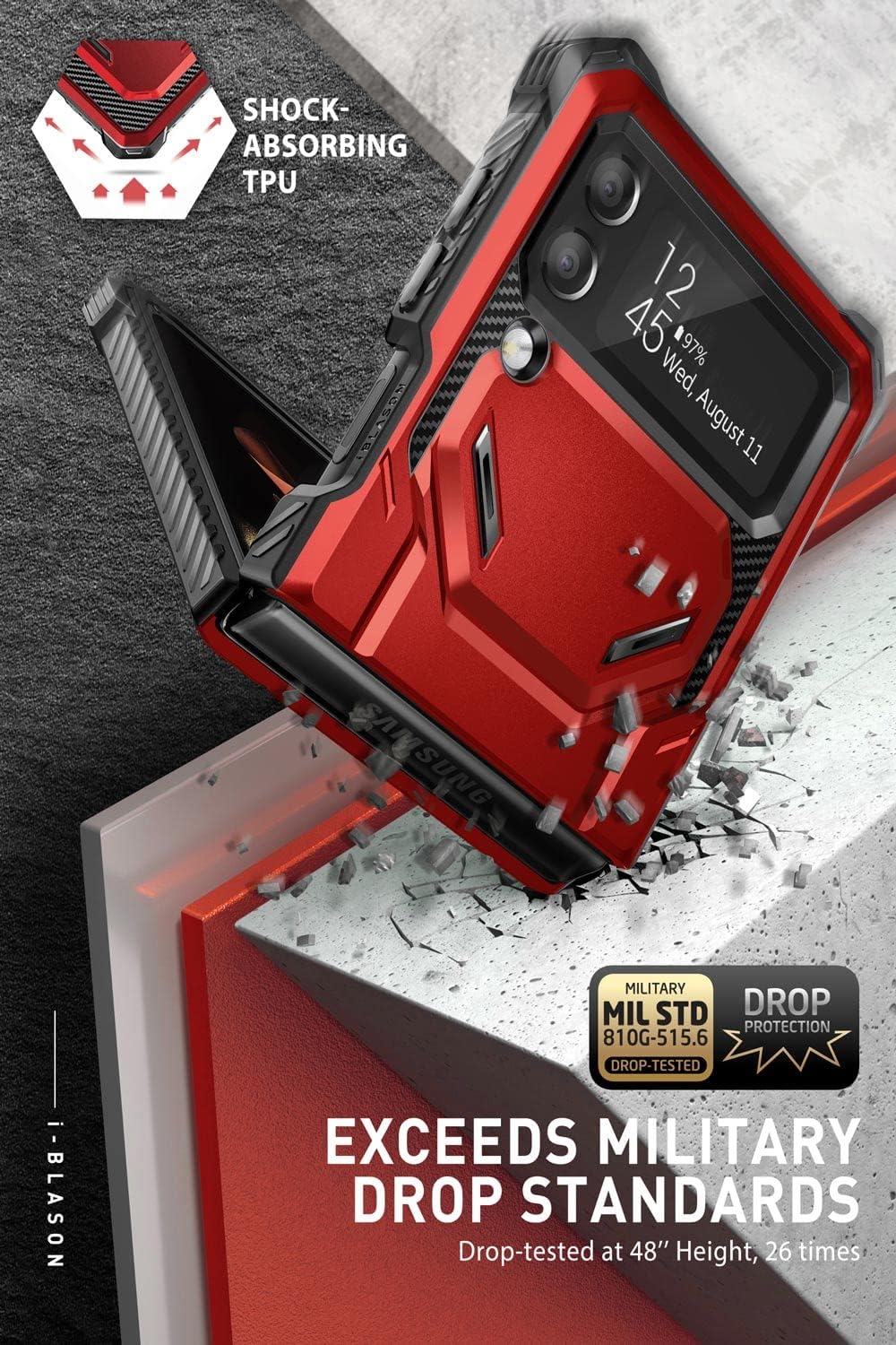 i-Blason Armorbox Series - Funda resistente para Samsung Galaxy Z Flip 4 5G (2022), carcasa resistente de cuerpo completo con reducción de golpes y parachoques (roido)