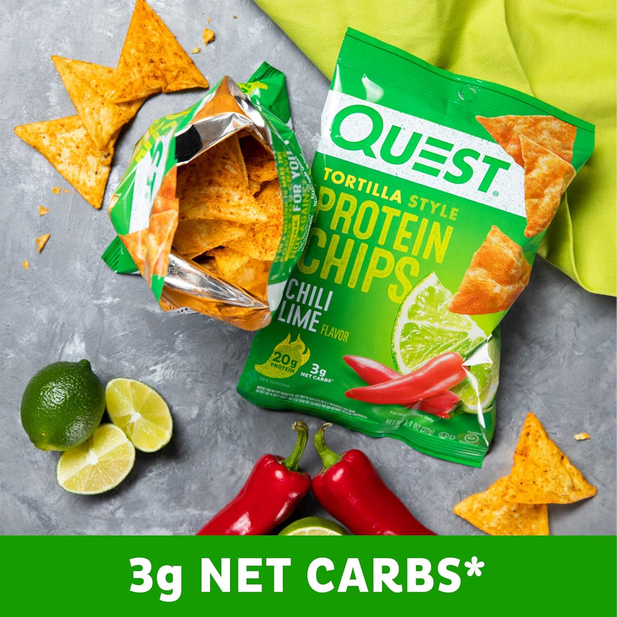 Chips de Proteína Quest, Estilo Tortilla, Chili Lime, 1.1 Oz