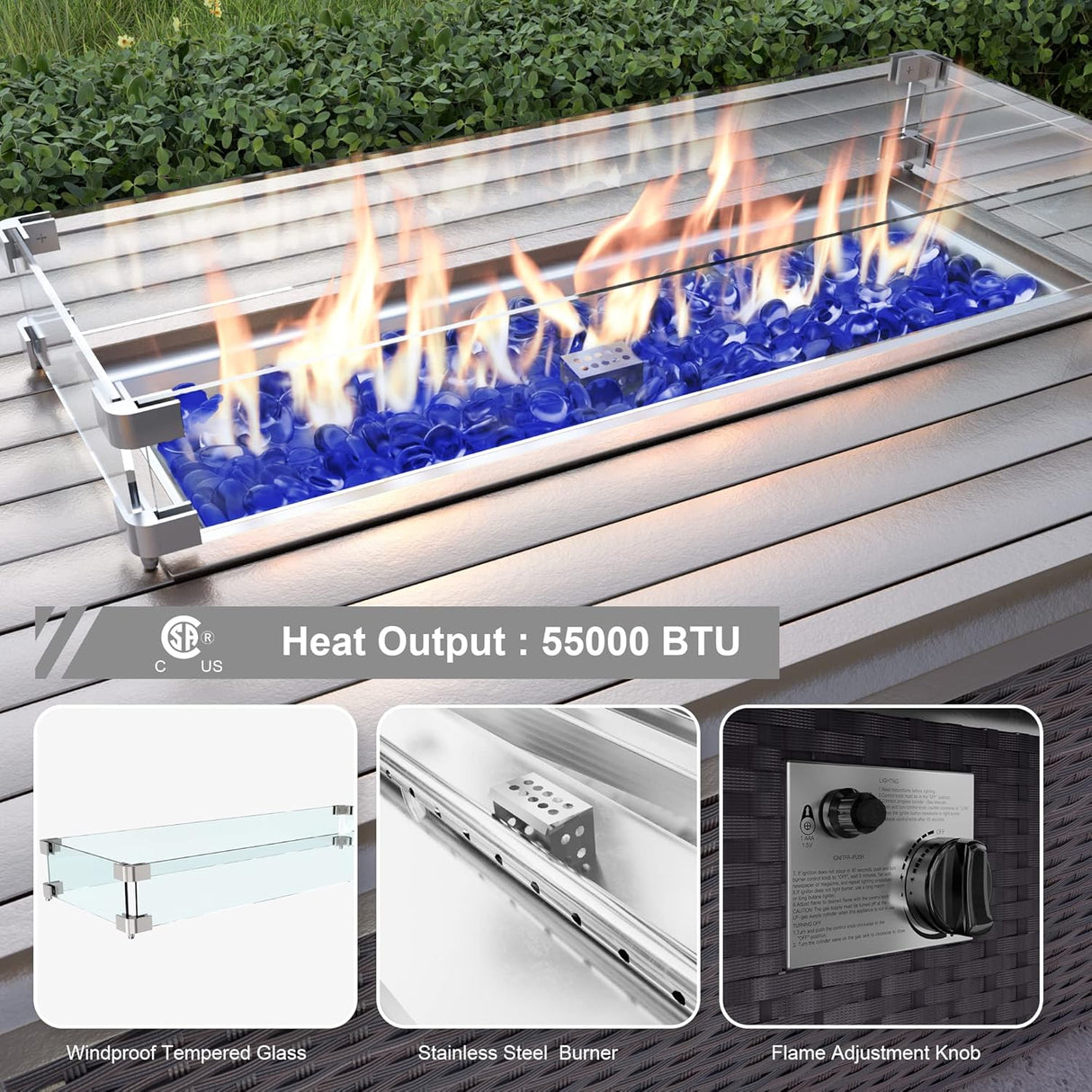 ALAULM Juego de 15 muebles de patio para exteriores con mesa para fogata de propano, juegos de sofás seccionales para exteriores, muebles de patio, fogata de gas de 43 pulgadas, juego de conversación de ratán de polietileno marrón con 12 cojines (gris)