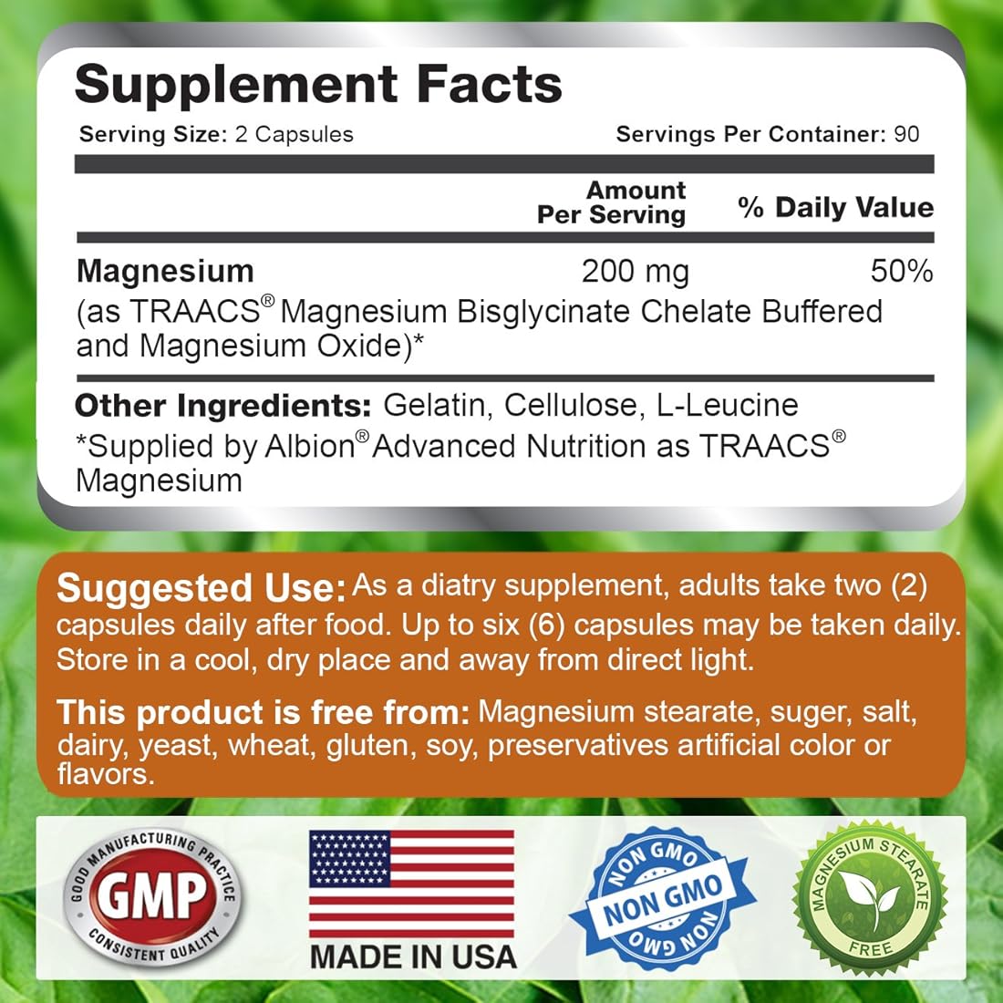 Suplemento de glicinato de magnesio puro de micronutrientes