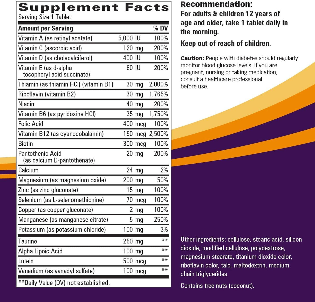Multivitamínico diabético para apoyo nutricional diario