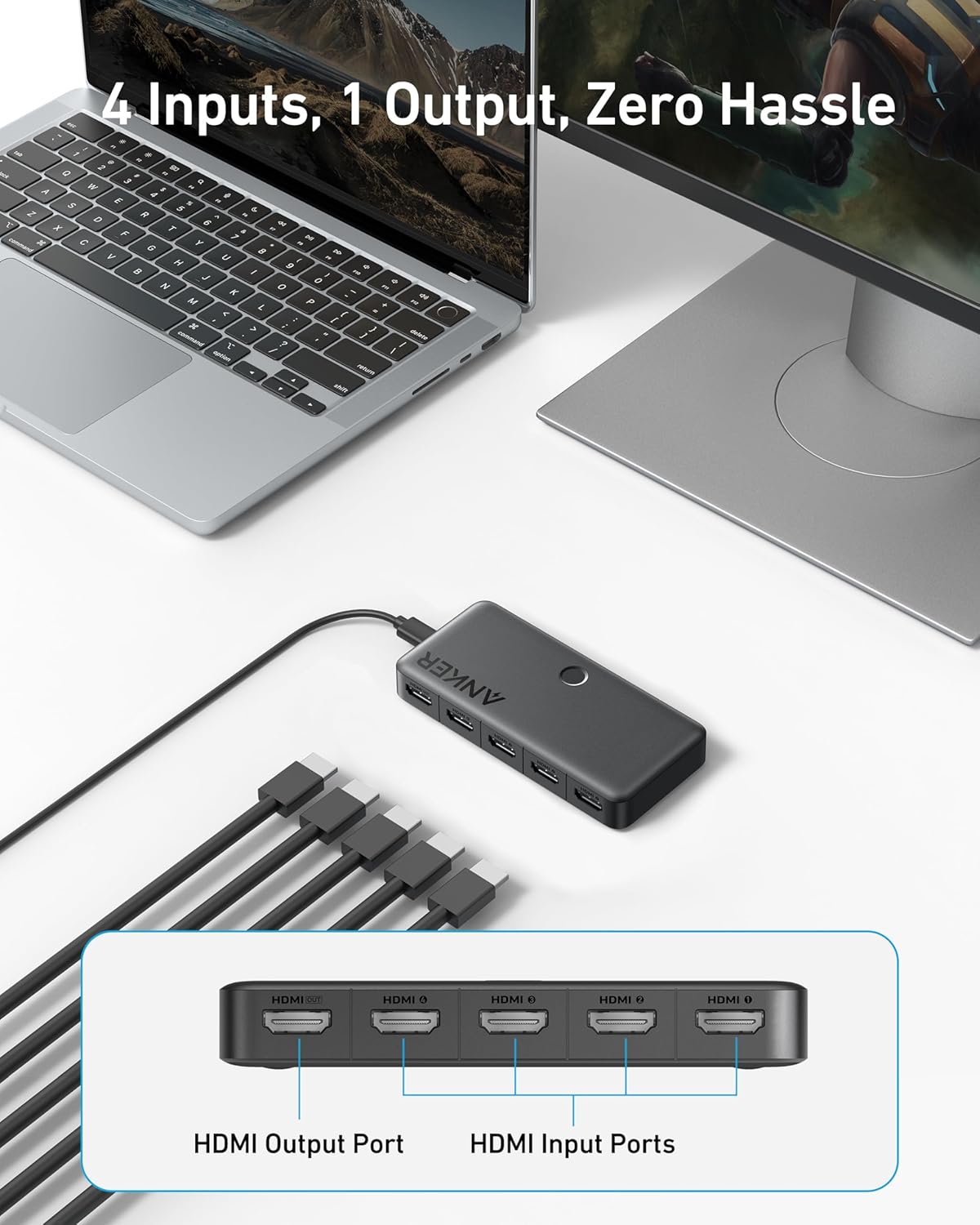 Interruptor HDMI conmutador HDMI 4K @60Hz salida 4 en 1