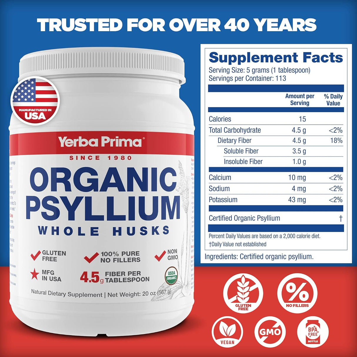 Yerba Prima Psyllium Natural - Fibra Dietética 20 oz
