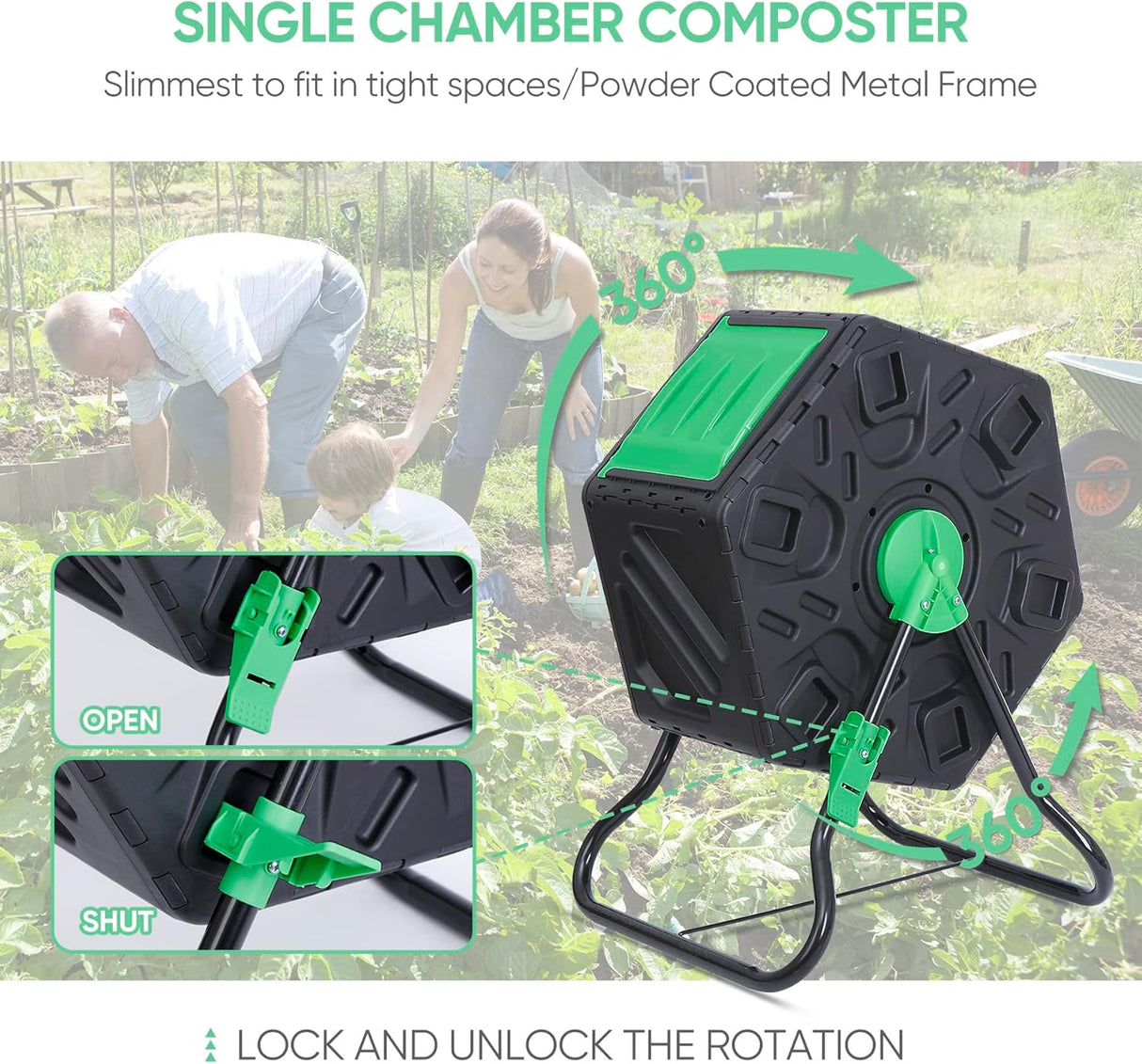 Compostador HomGarden 18.5 Gal, Cámara Única, Puerta Deslizante