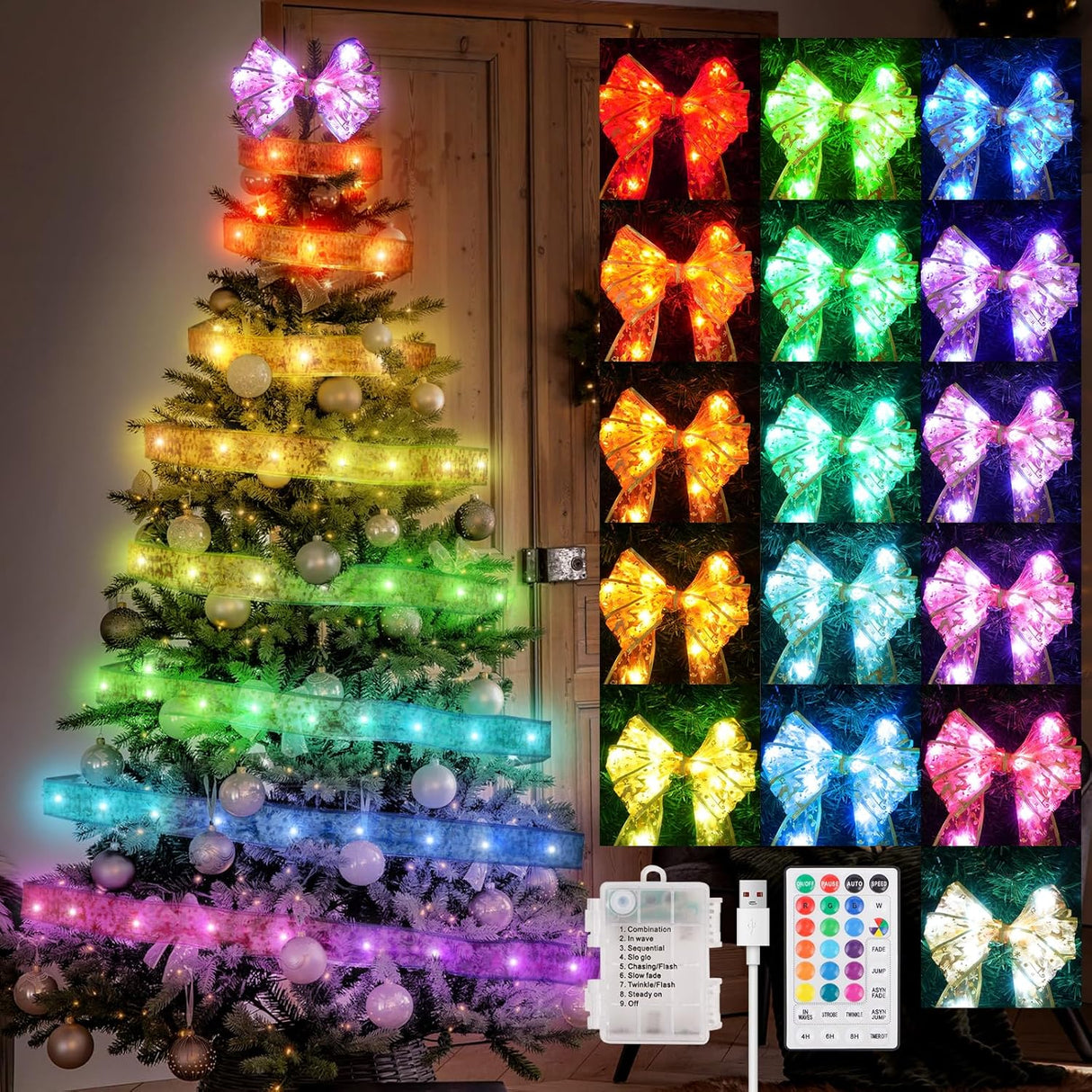 Decoraciones de Árbol de Navidad, 100 LED, 8 Modos, USB/Batería