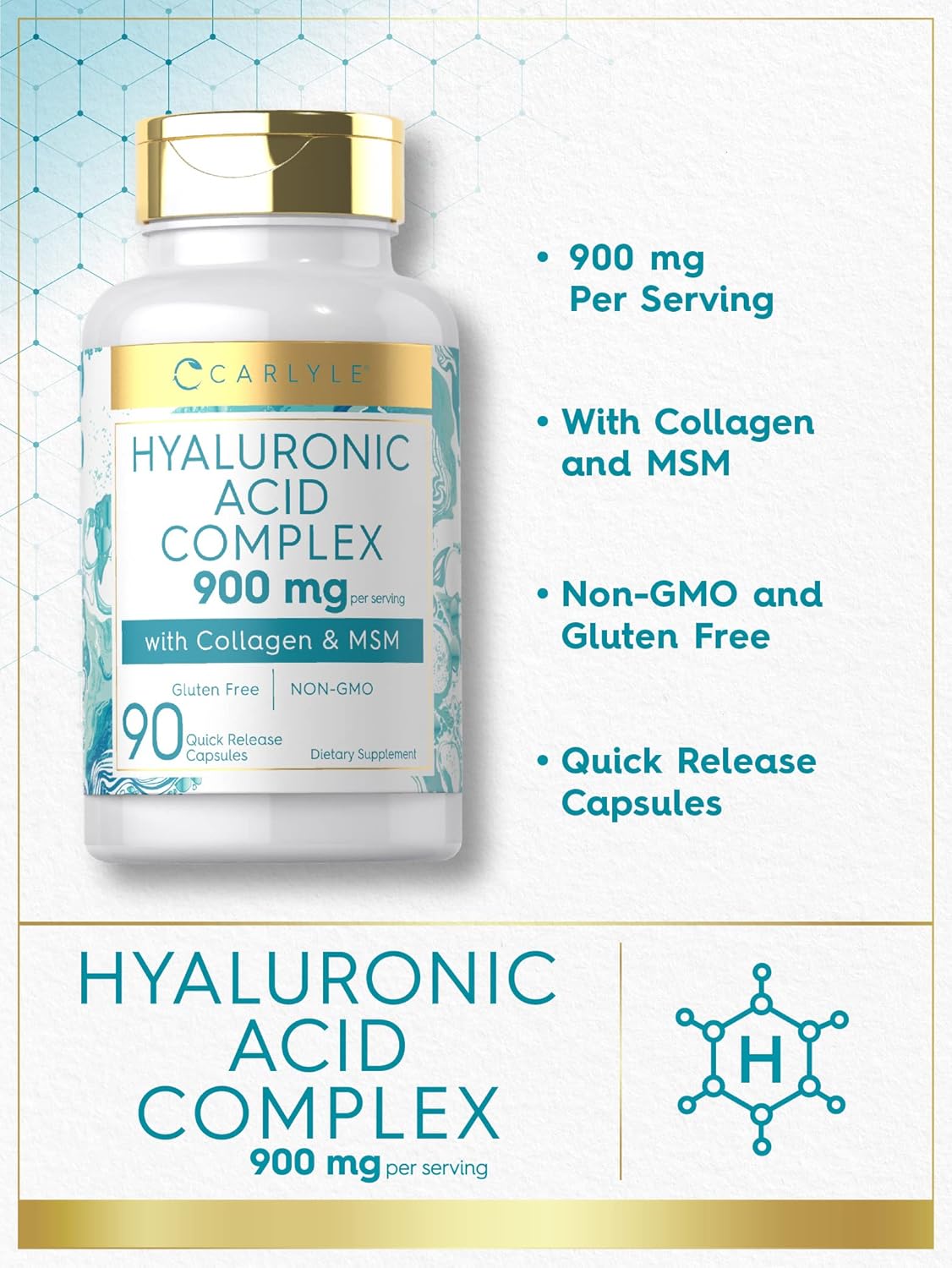 Carlyle Ácido hialurónico con colágeno 900 mg 90 cápsulas