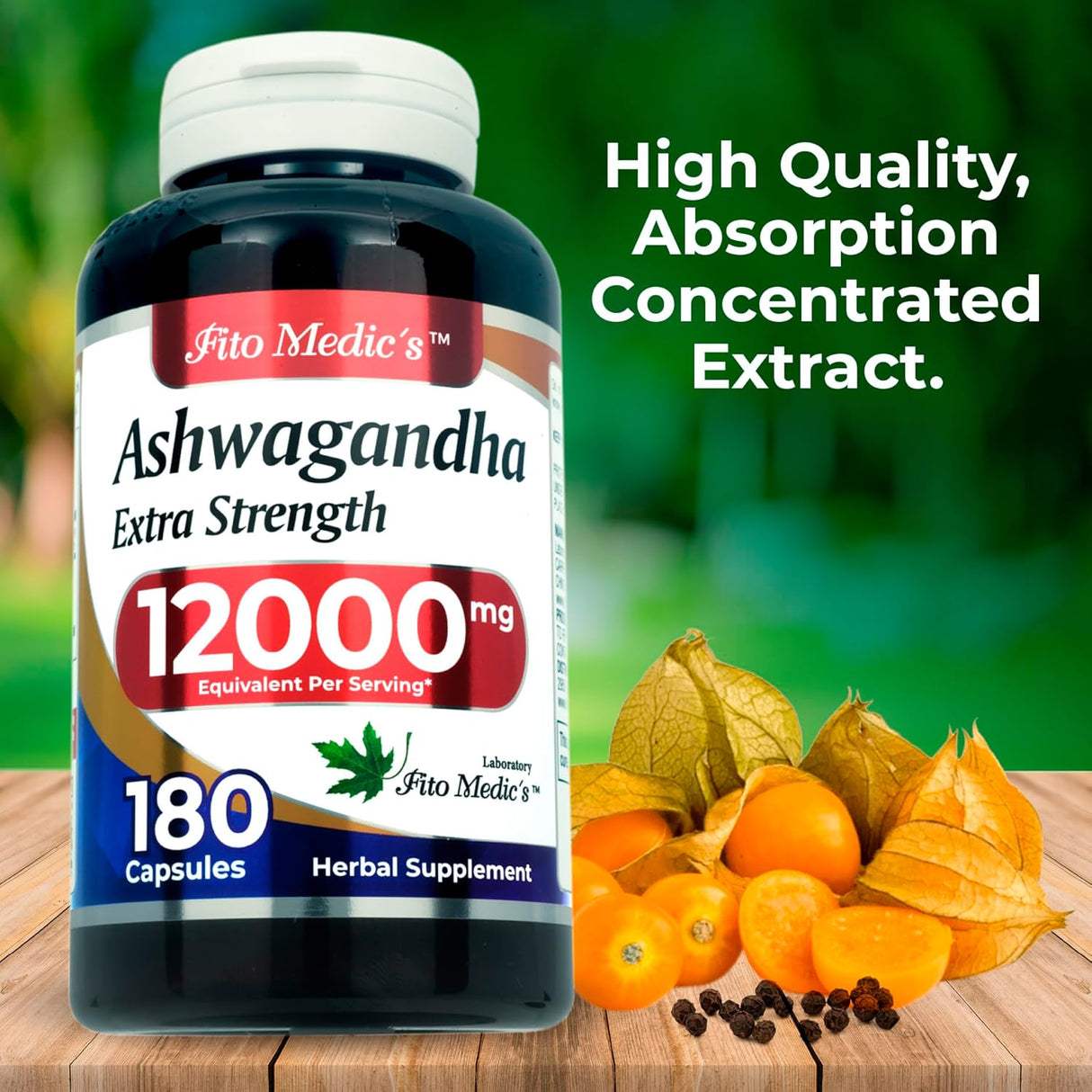 Suplemento de Ashwagandha 180 Caps | FITO MEDIC'S Lab | 12000 mg