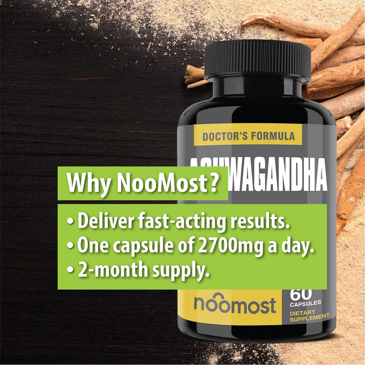 Cápsulas Orgánicas de Ashwagandha 2700mg, Vegan, 2 Meses