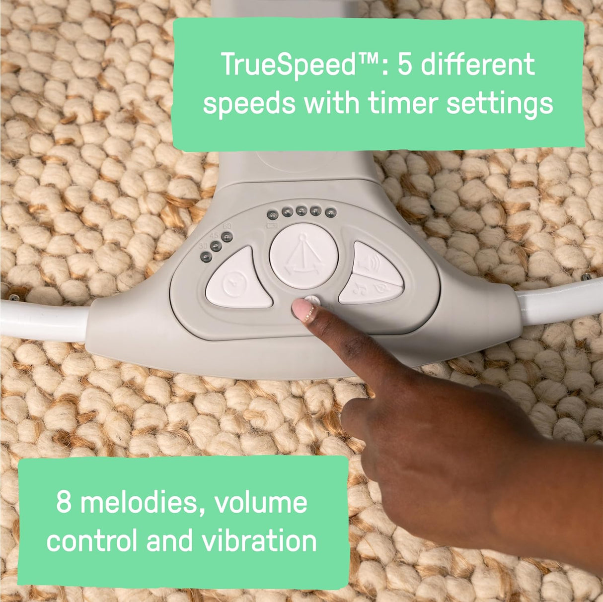 Ingenuity Swing n Go - Columpio portátil, barra de juguete de madera extraíble de origen sostenible, 5 velocidades, para edades de 0 a 9 meses, hasta 20 libras, color cambray