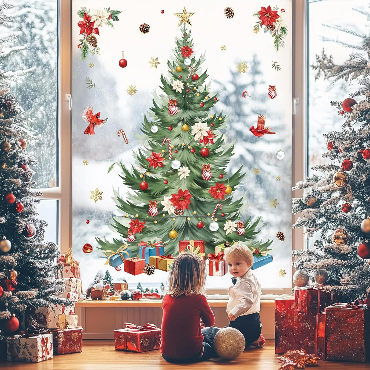 Calcomanías de Navidad Decalmile, árbol y flores, decoración