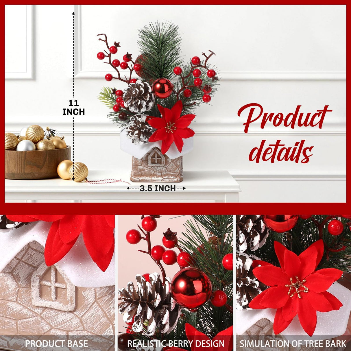 Árbol de Navidad Miniatura Artificial, Decoraciones, con Adornos