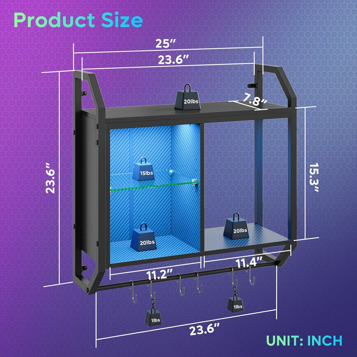 Estantes LED para juegos Bestier, estantes de vidrio ajustables
