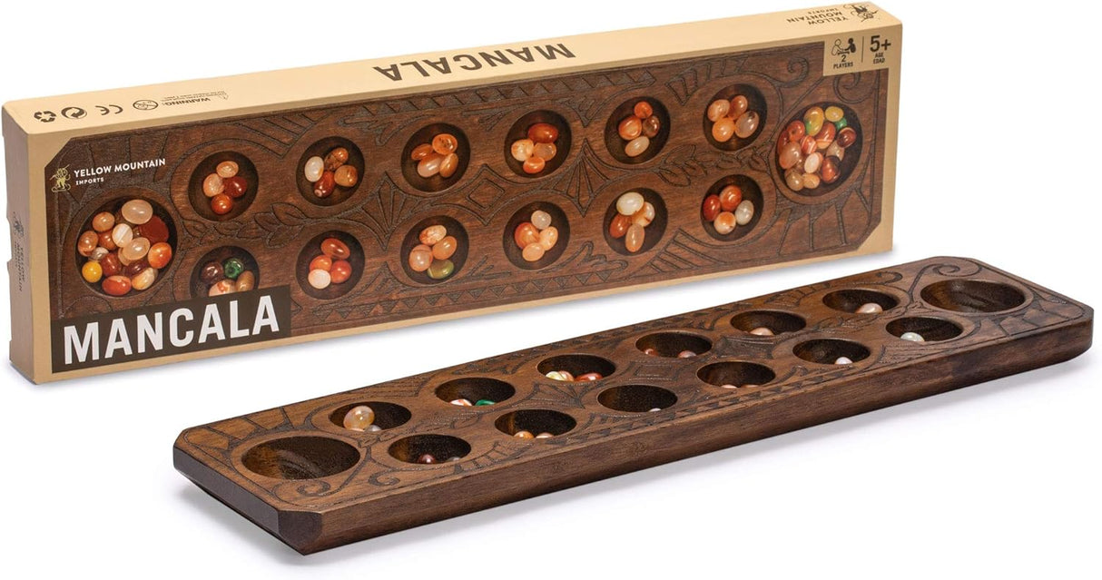 Juego de Mancala Yellow Mountain Imports con tablero de madera 17.3
