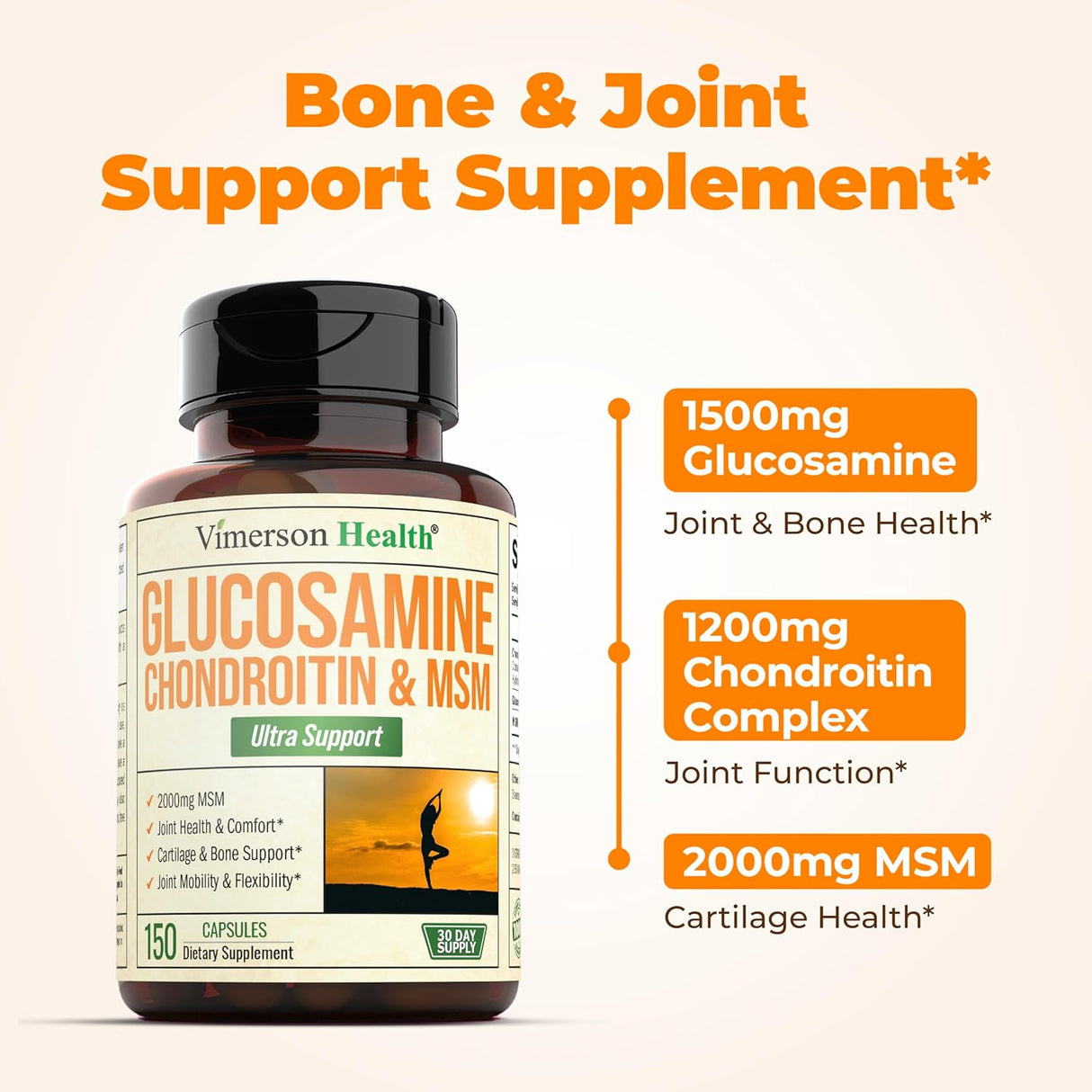 Suplemento Articular Glucosamina, Chondroitina y MSM - 150 Caps