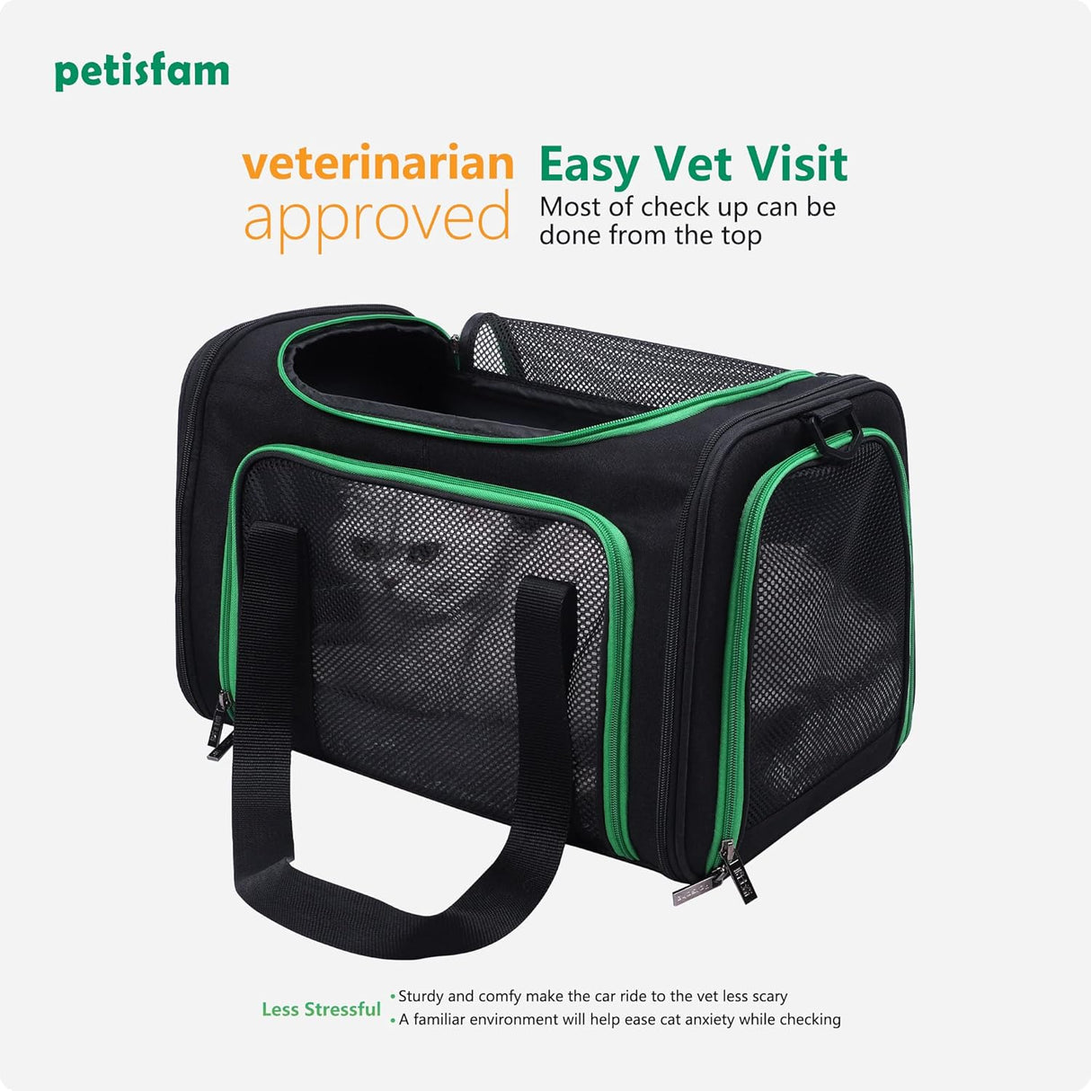 Transportador fácil para gatos medianos y perros pequeños - Aprobado para aerolíneas, carga superior, colapsable