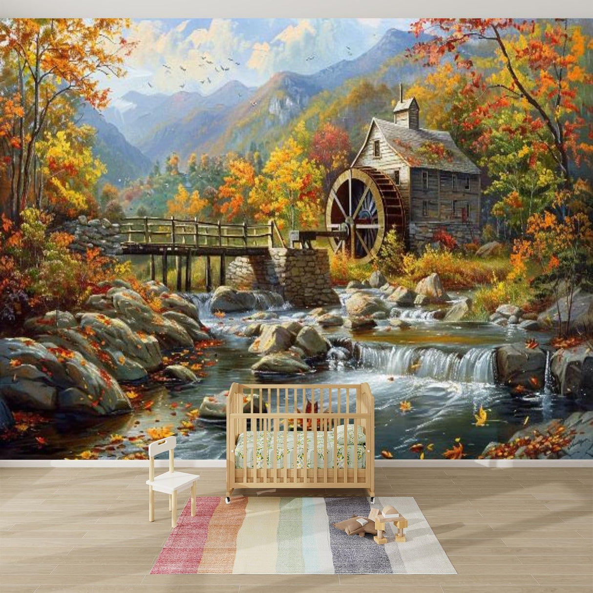 Mural 3D Moderno Naturaleza Vintage Autum Gristmill Autoadhesivo