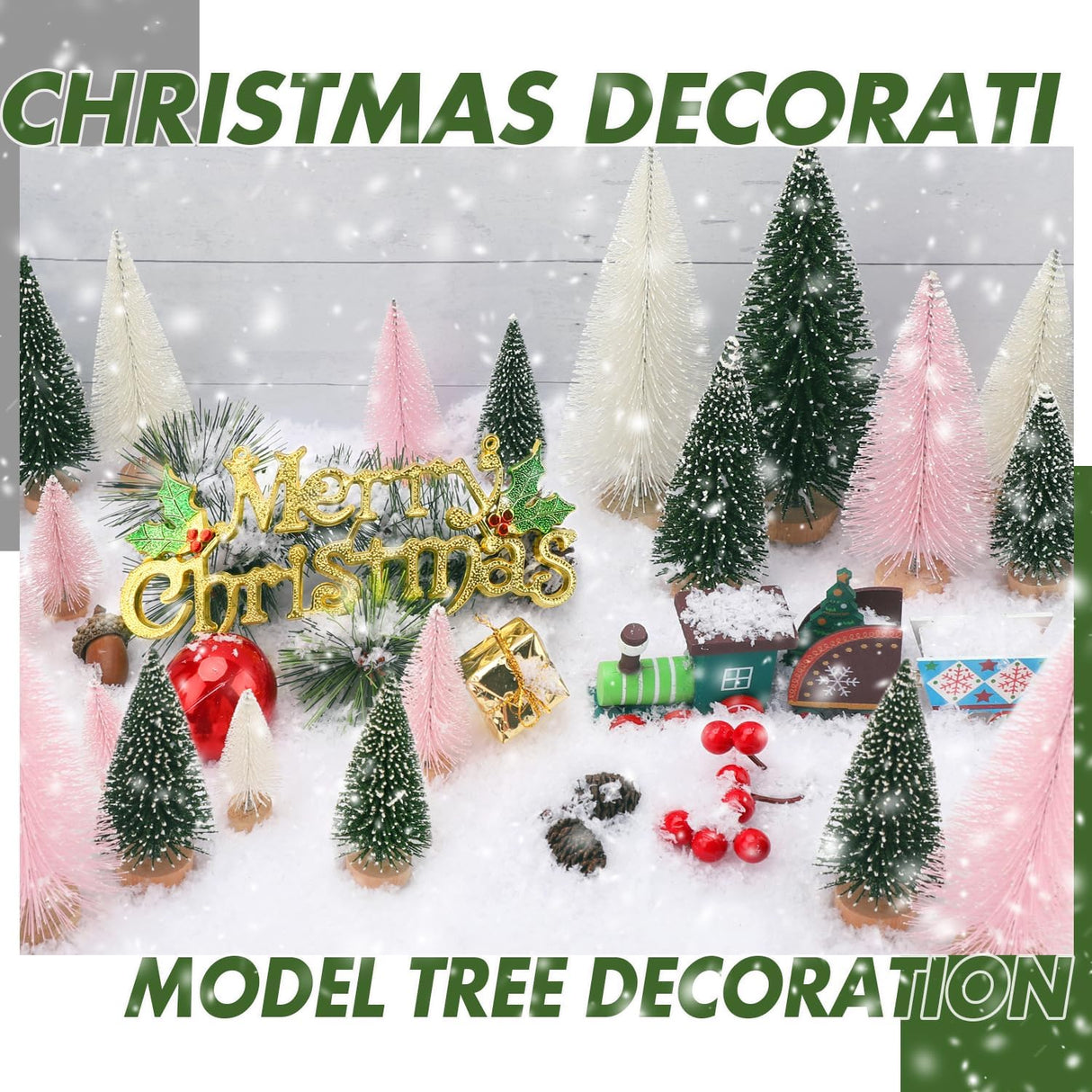 30 Pcs Mini Árboles de Navidad, Decoración Artificial, 5 Tamaños