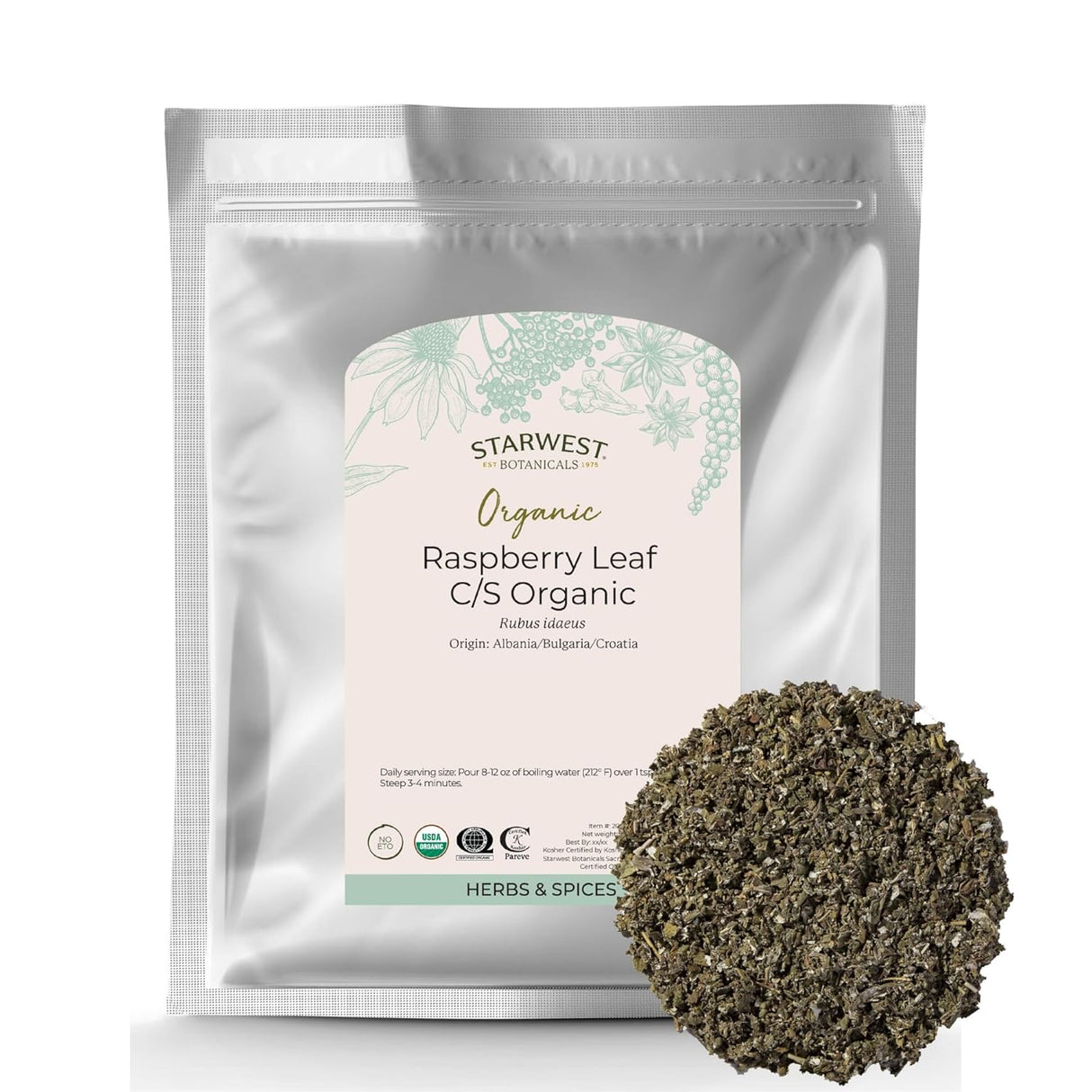 Hojas de frambuesa orgánicas Starwest Botanicals 1 lb Bolsa
