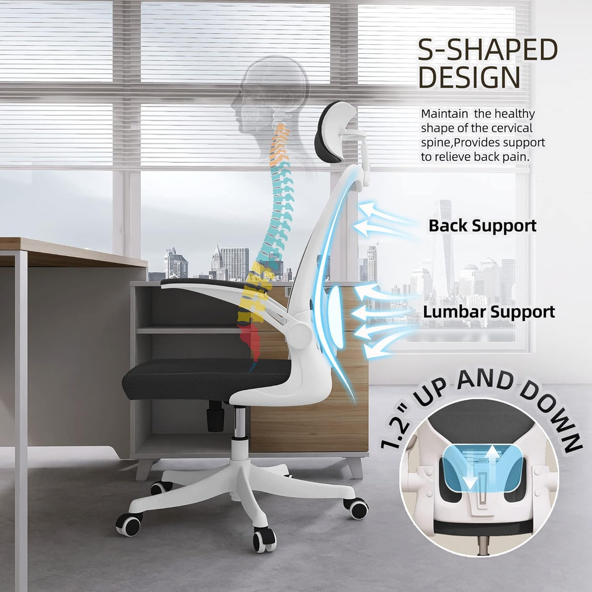 Oficina Silla Ergonómica con Soporte Lumbar y Reposacabezas 3D