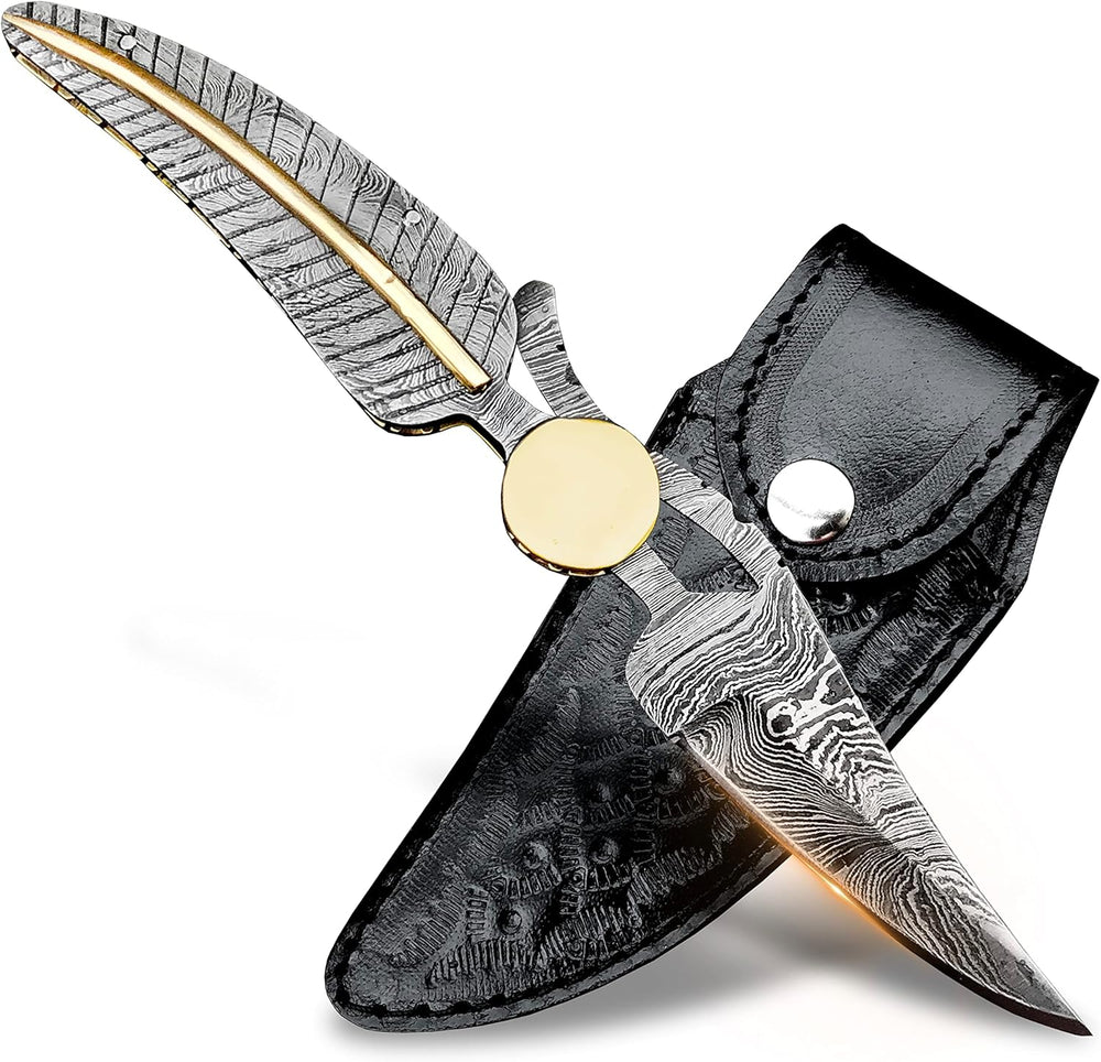 Cuchillo de caza plegable de Damasco hecho a mano