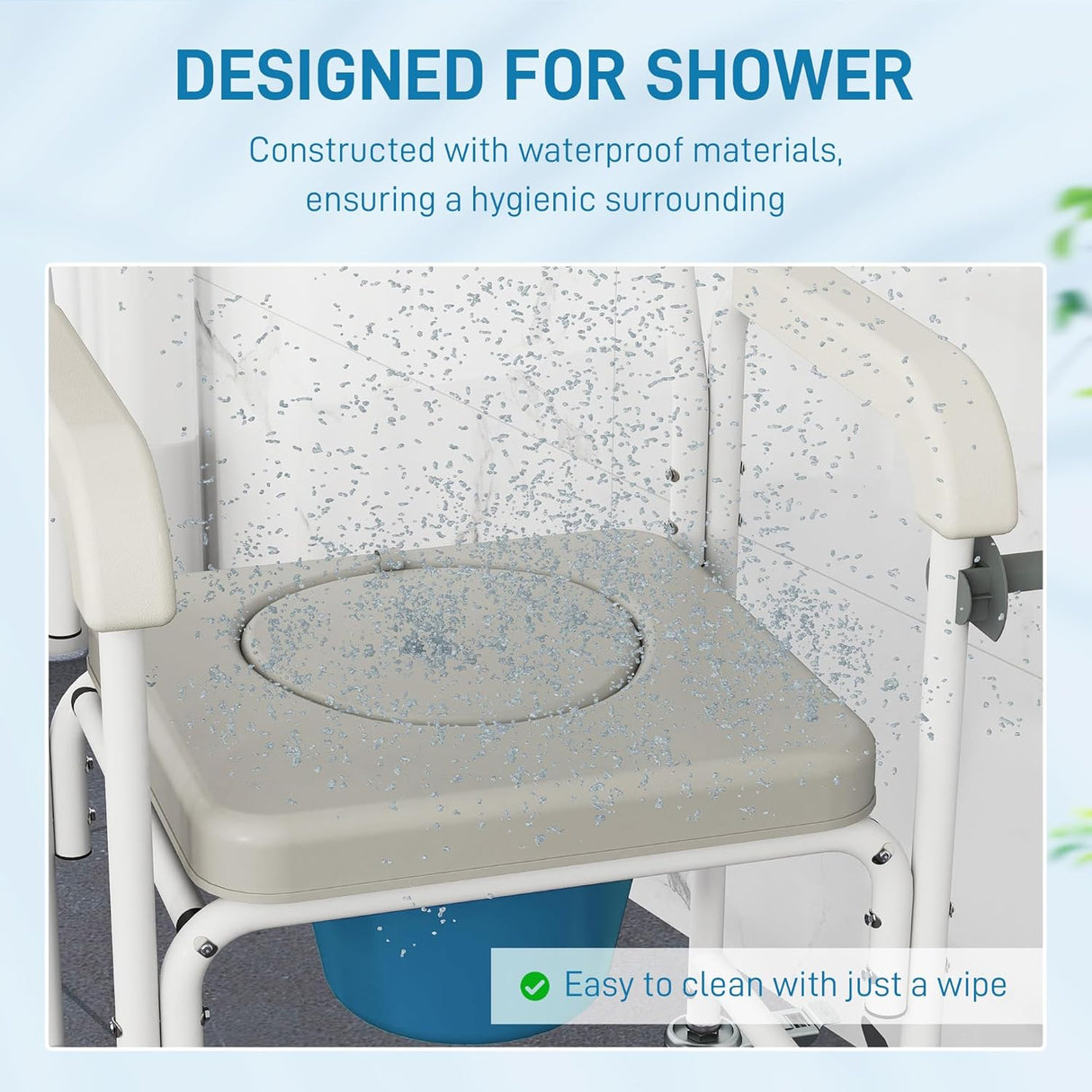 Silla de Ducha HOMCOM 4 en 1 con Ruedas y Respaldo