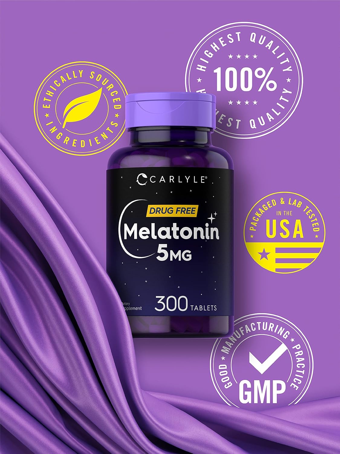 Melatonina 5mg Carlyle | 300 Tabletas | Vegana, Sin GMO