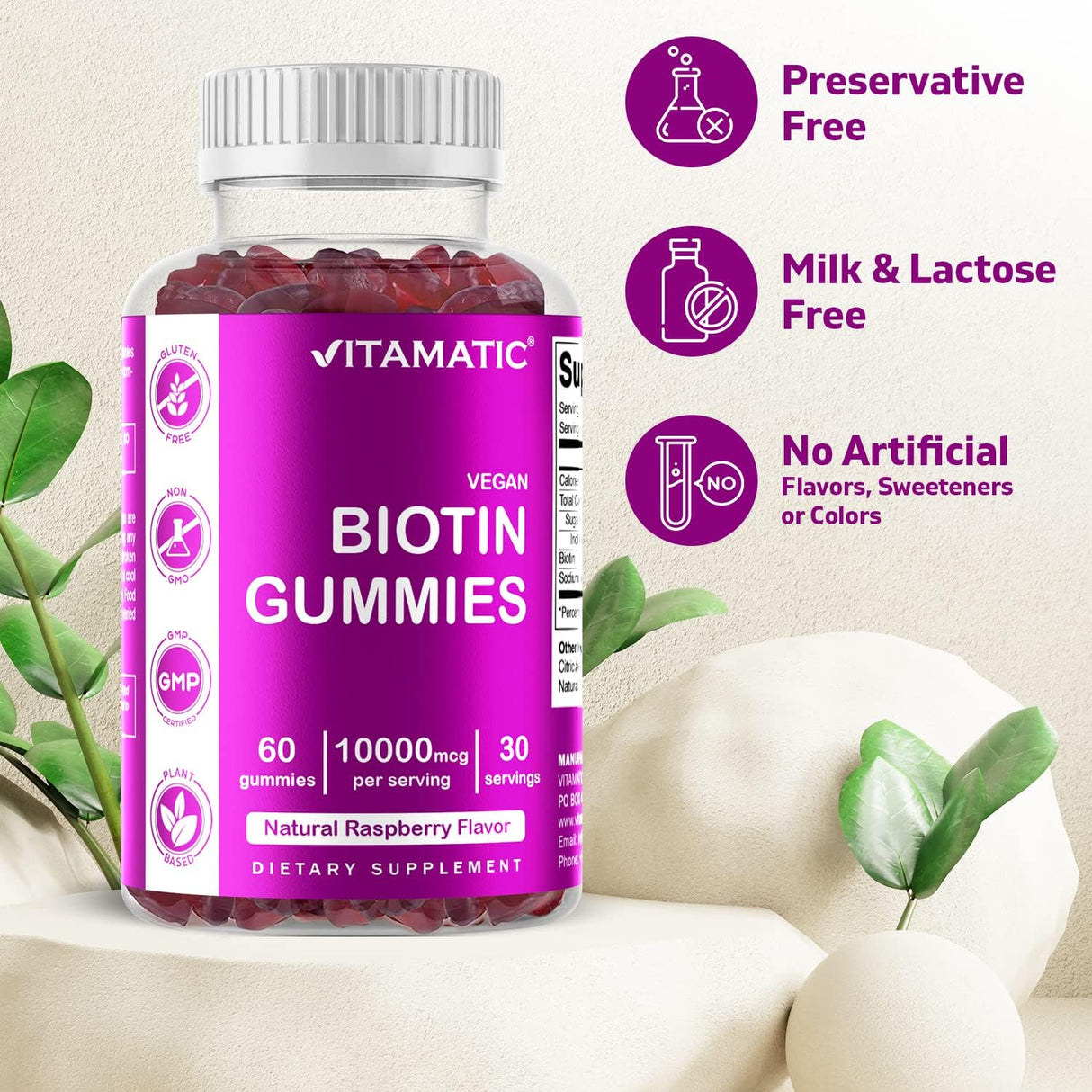 Vitamatic Gominolas de Biotina 10,000 mcg para cabello piel uñas