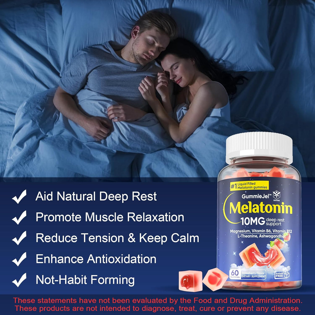 Gomitas de melatonina sin azúcar, 10 mg 20 mg con glicinato