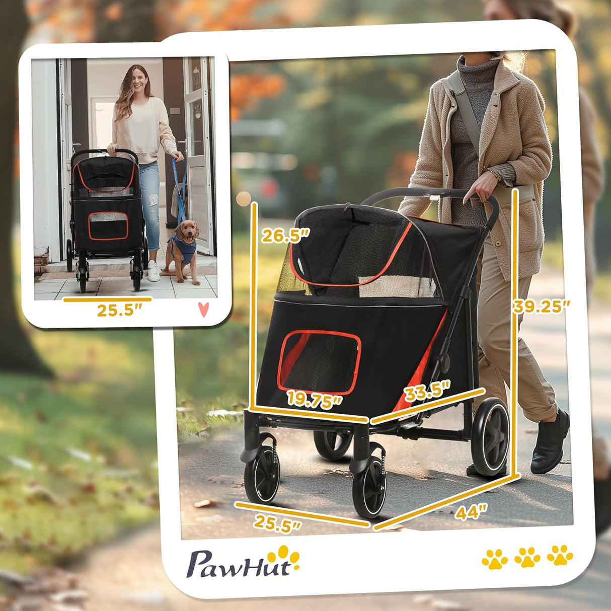 Carrito para perros PawHut, hasta 30 kg, plegable, con ruedas