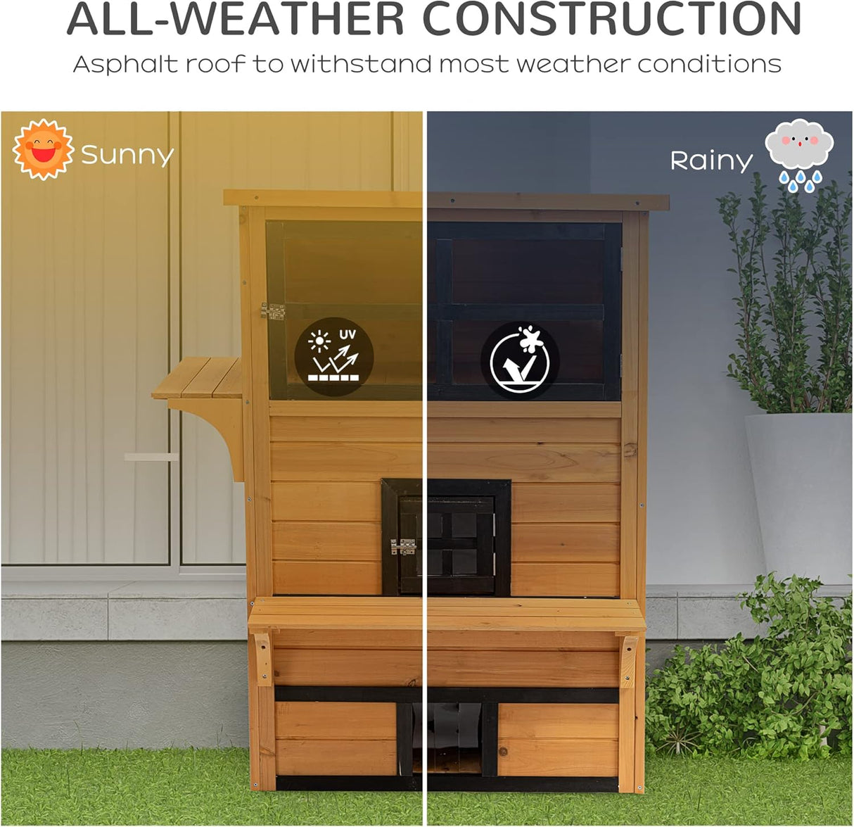 Casa para Gatos 3 Niveles PawHut, Refugio Exterior, Modelo 2023