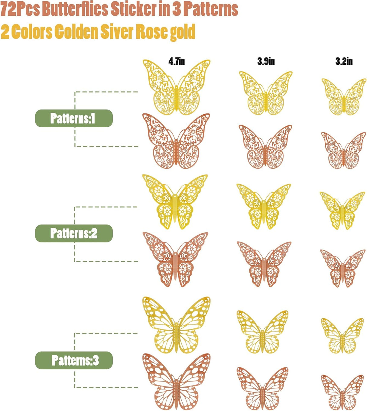 Decoración de Pared Mariposas 3D SAOROPEB, 72 Piezas, 3 Tamaños