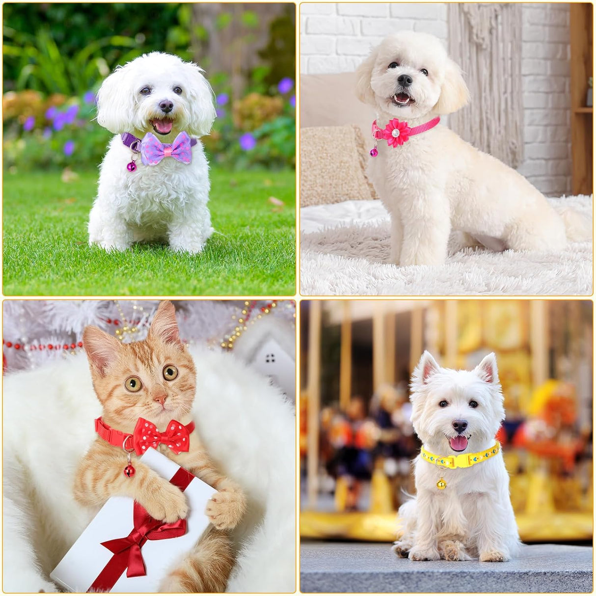 Collares Ajustables con Moño y Flor para Perros y Gatos Pequeños
