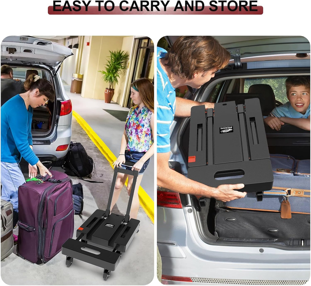 Carretilla Plegable SOLEJAZZ 500LB, 6 Ruedas, 2 Cuerdas Bungee