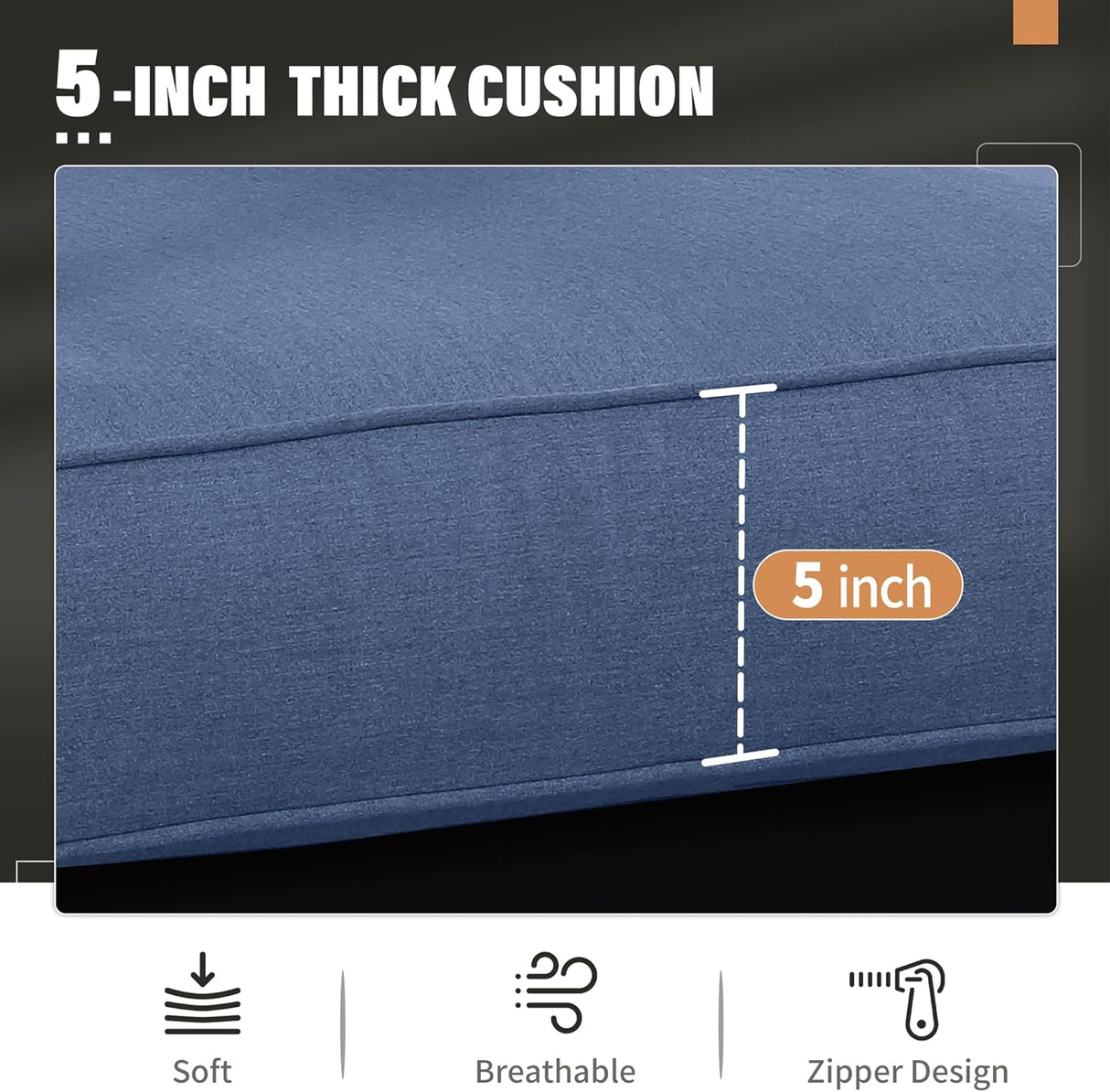 Solaste Juego de muebles de aluminio para patio, 5 piezas, moderno juego de conversación al aire libre, sofá seccional con cojín mejorado y mesa auxiliar, marco negro y cojín azul