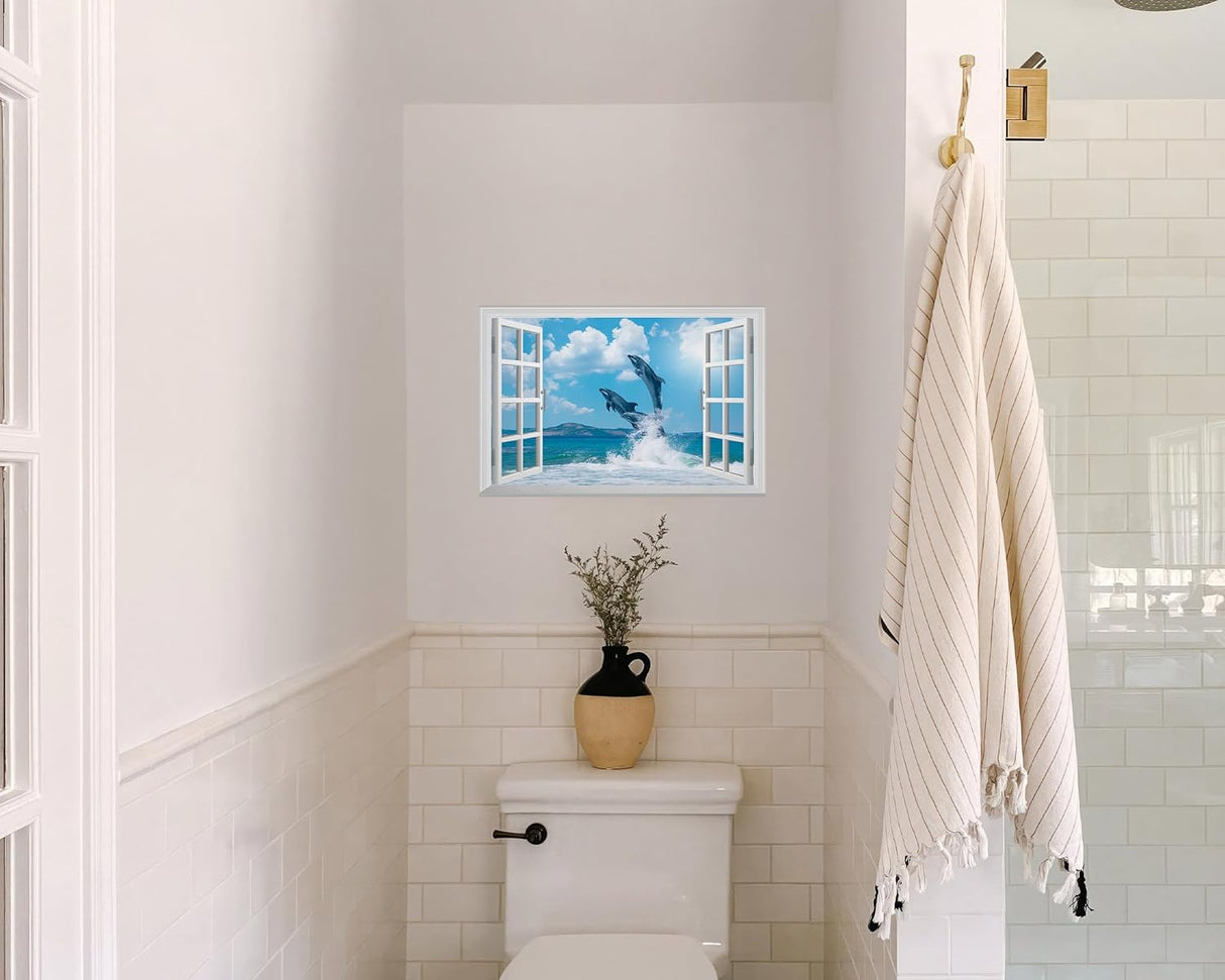 Adhesivo de pared falso para ventana, mural de delfines