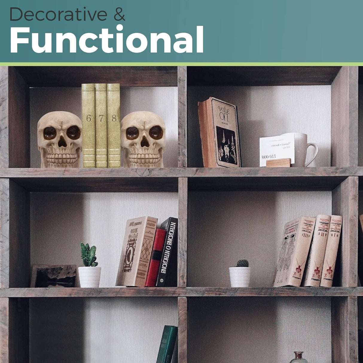 Sujetalibros de calavera decorativo