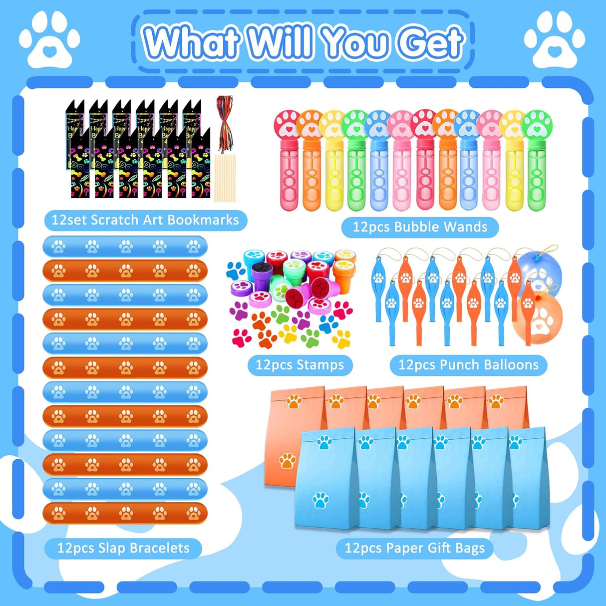 Favor de Fiesta de Huellas de Perro para Niños, Set de 97PCS