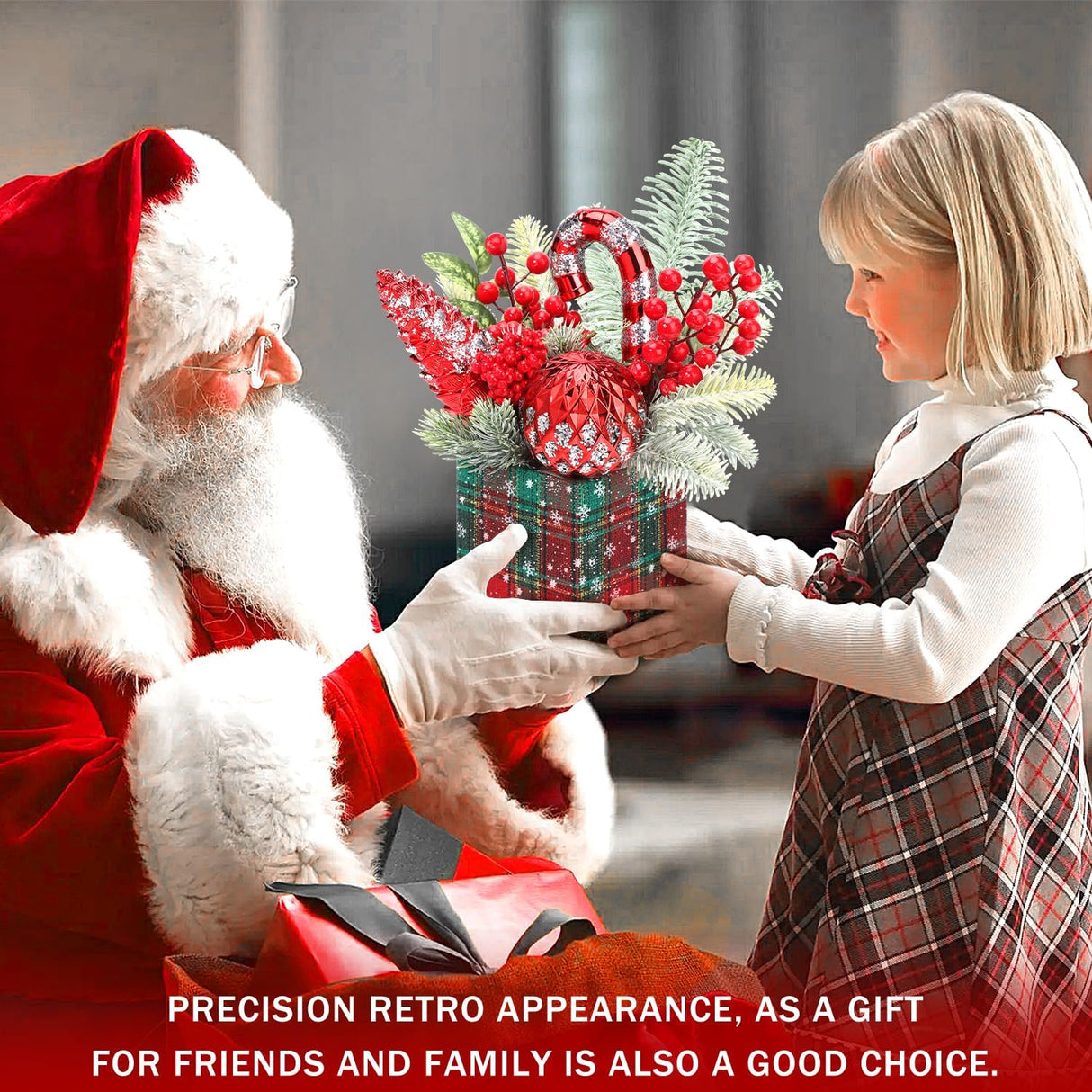 Mini árbol de Navidad artificial, decoraciones con adornos, grande