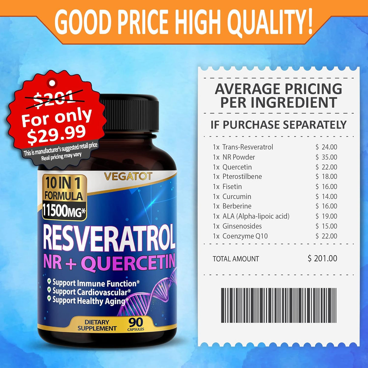 Suplemento Resveratrol de alta resistencia con quercetina