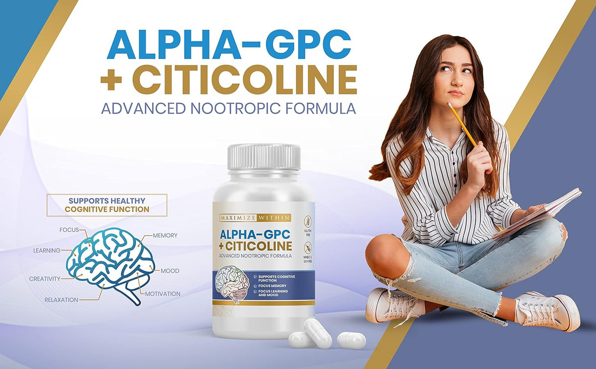 Alpha GPC + Citicolina 1600mg Mejora Cognitiva, Memoria y Energía