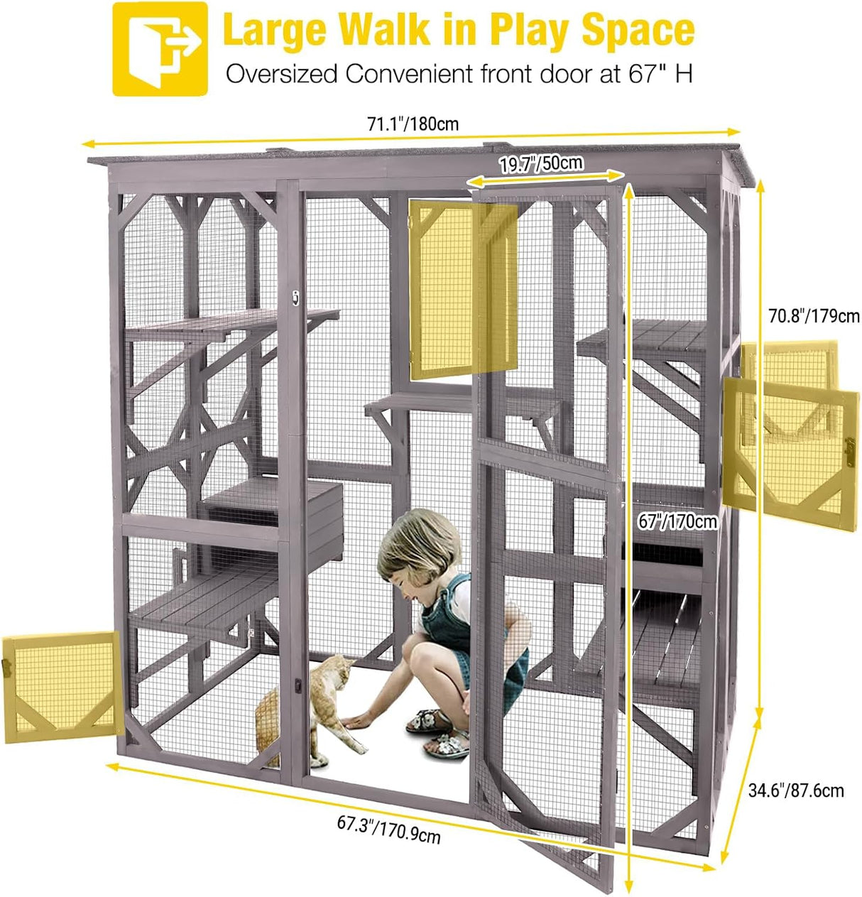 Casa para gatos Aivituvin, gran entrada, 71 pulgadas, exterior