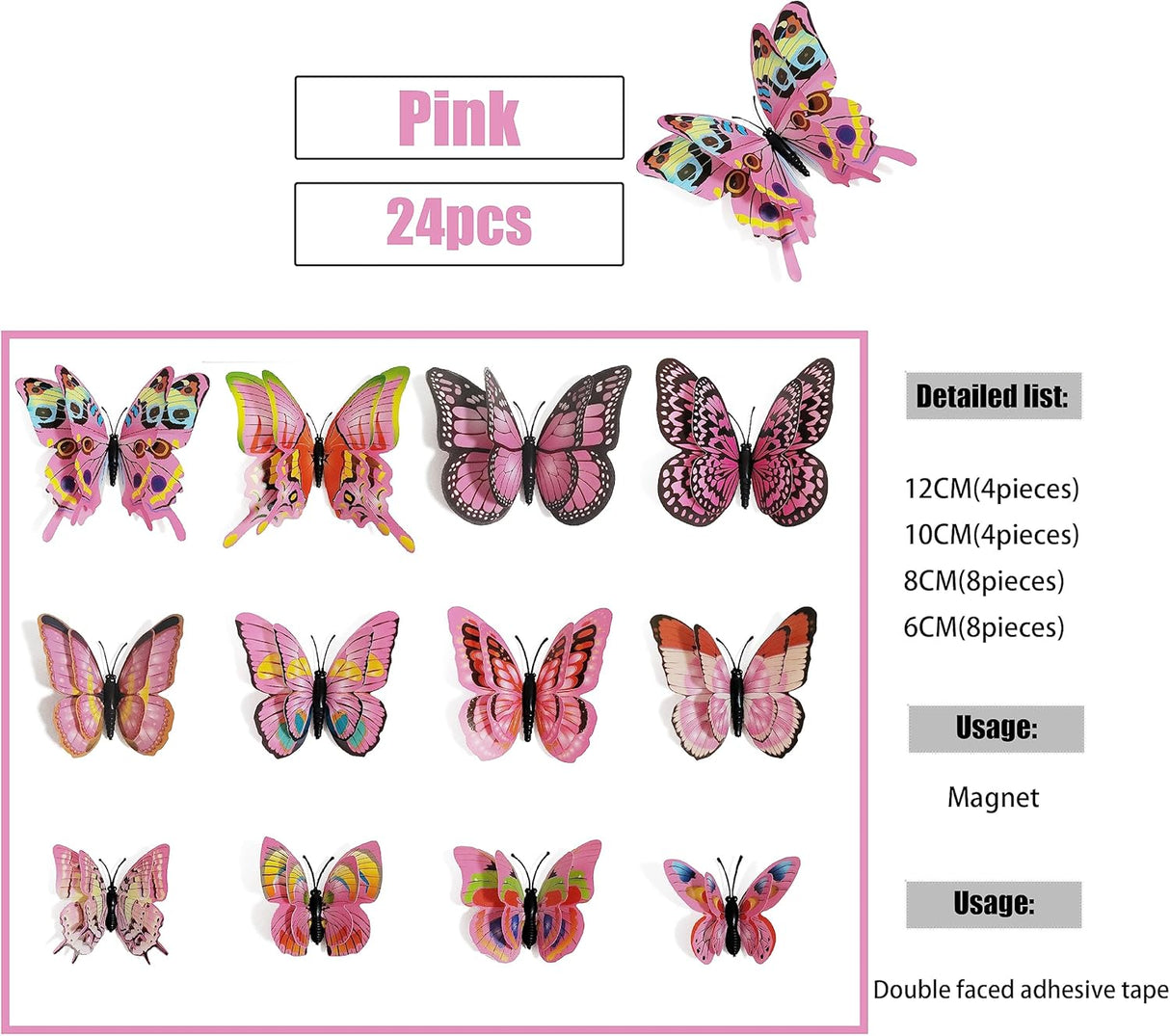 24pcs Mariposas Decorativas 3D, Magnéticas, para Pared