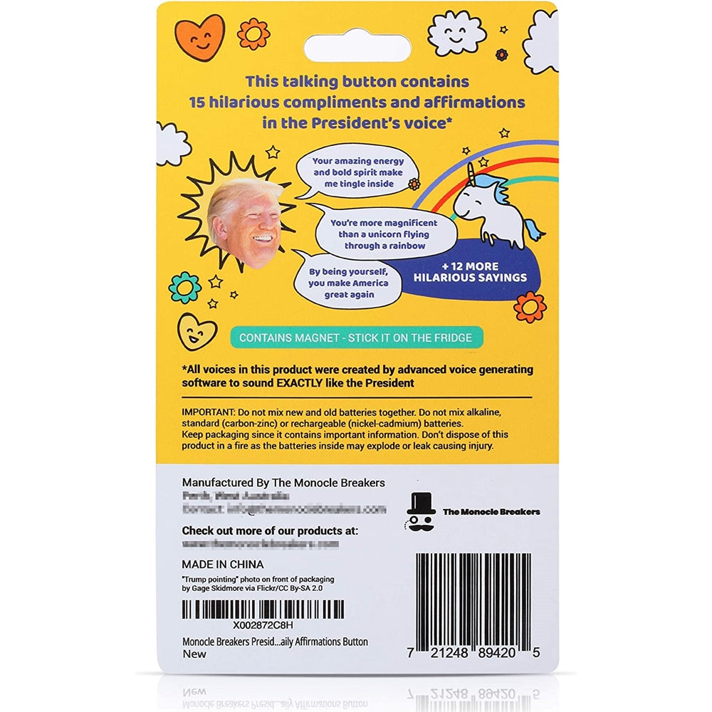 Juguete de broma con 15 diferentes elogios voz Donald Trump